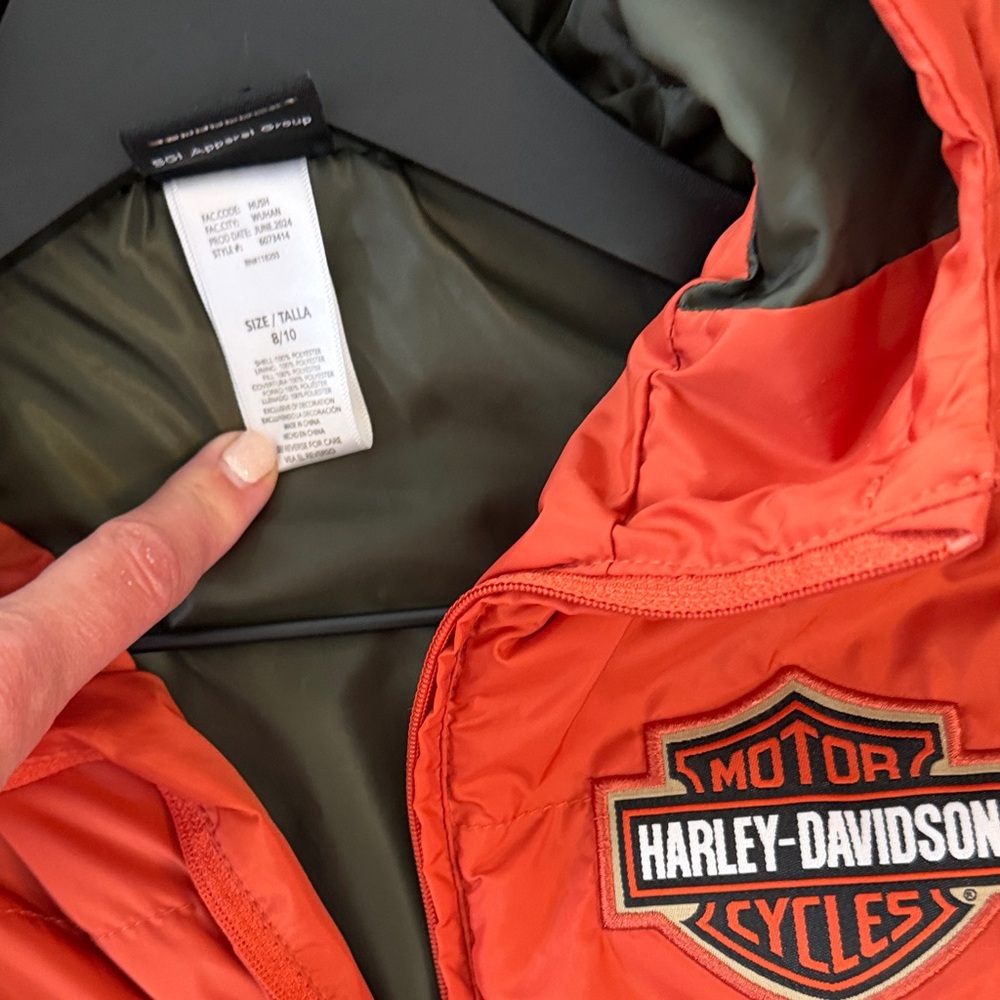 Harley-Davidson Kids Red-Orange Hooded Puffer Jacket - Picture 4 of 7